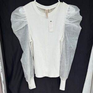 Dolan White Sheer Puff Sleeve Blouse